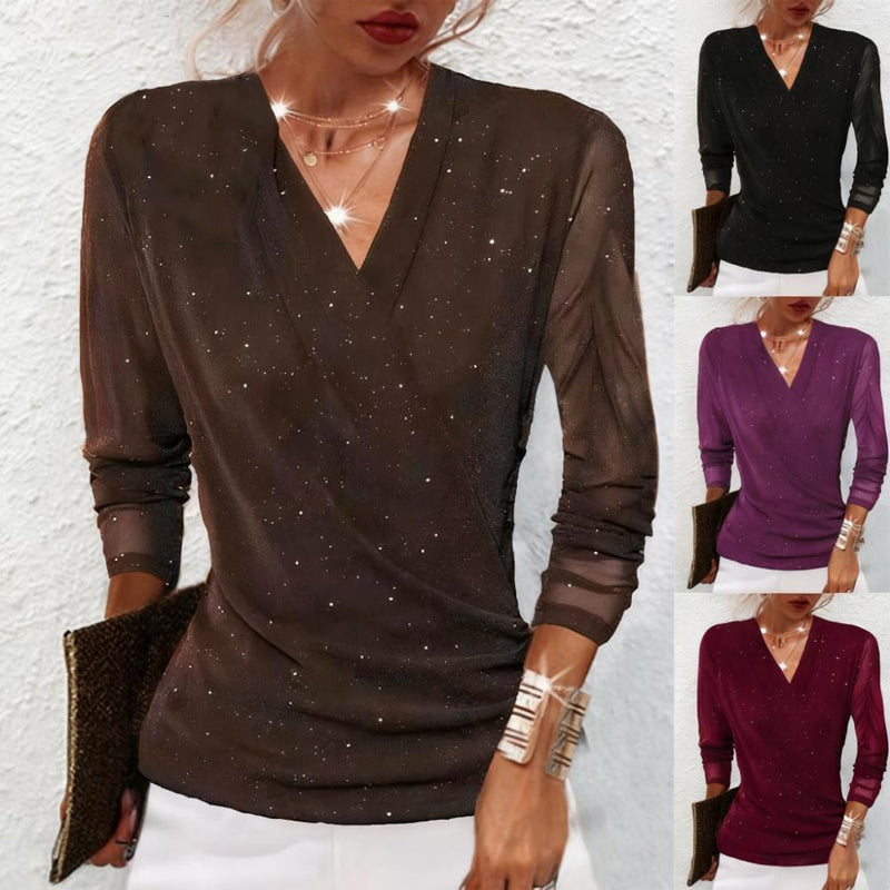 💎Women's Sparkle Crossover V-Neck Long Sleeve Top