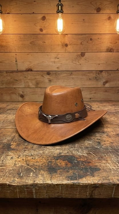 🔥Premium Handcrafted Leather Cattleman Hat – Authentic Western Outback Style