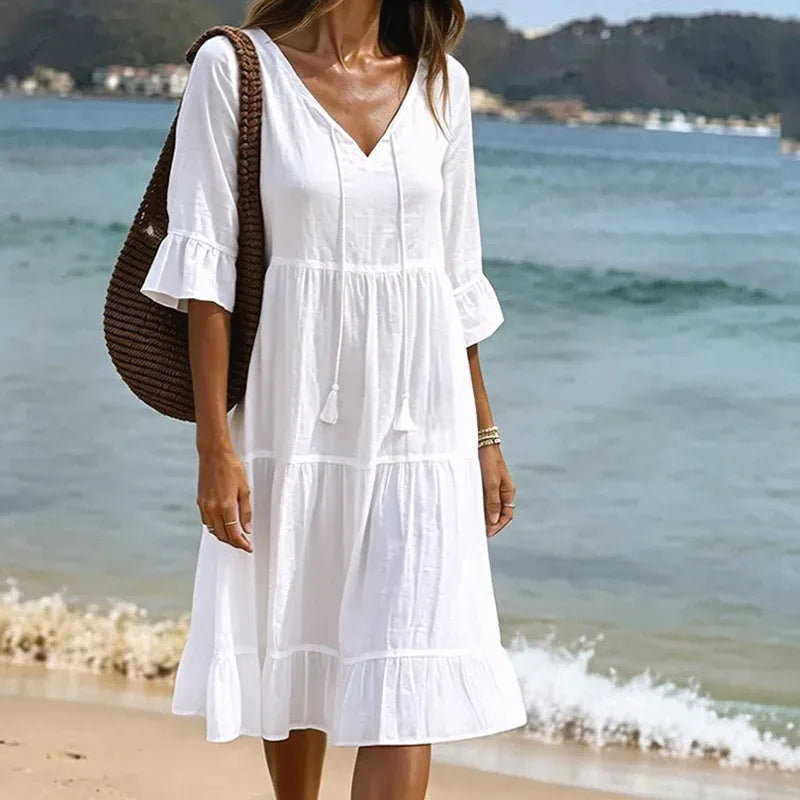 Women's Summer Tiered Tassel A-Line Dress