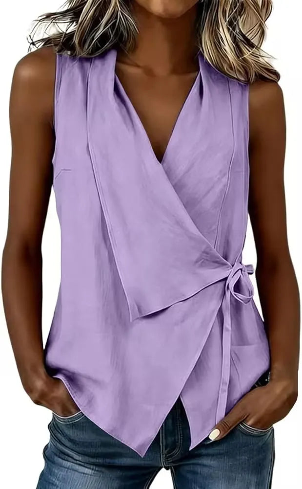 Women's Wrap Tank Top Ruched Tie Side V Neck