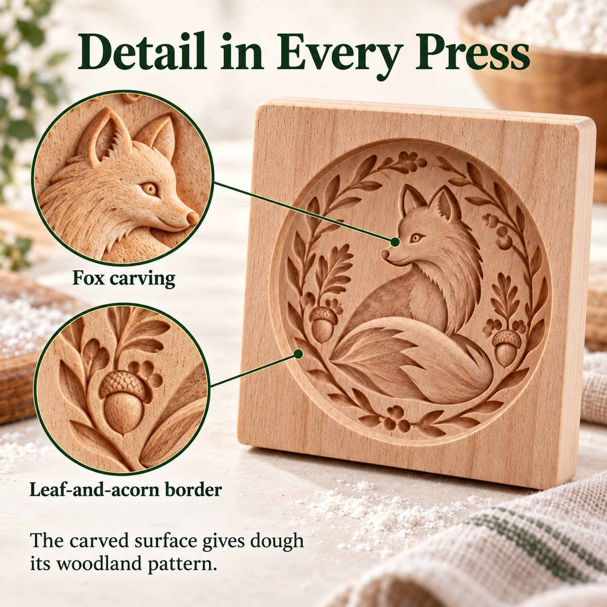 🌟✨ Woodland Animal Cookie Mold | 4.7-Inch Wooden Embossing Mold for Cozy Homemade Cookies 🍪