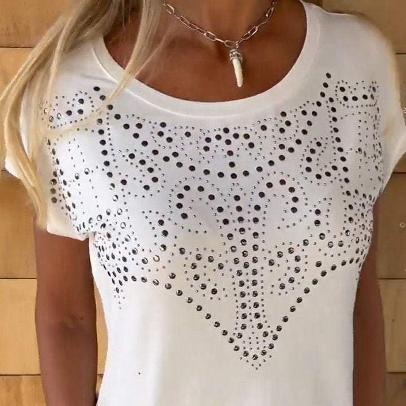 🔥Women's Solid Colour Short Sleeve T-shirt With Hot Print And Frayed Hem