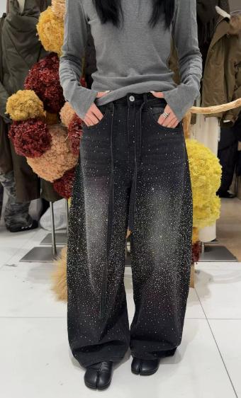 📢⏰Rhinestone Embellished Wide-Leg Denim Jeans