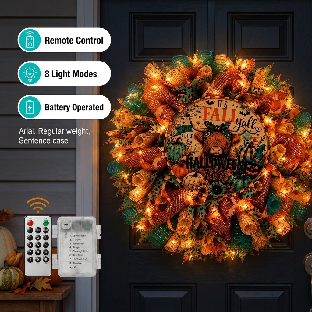 🎉💐Highland Buffalo Autumn Halloween Light Wreath