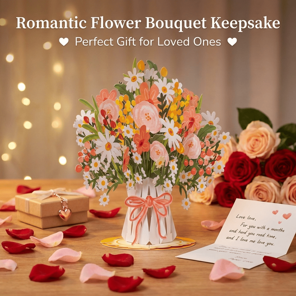 Paper Love 3D Pop-Up Valentine’s Card 🌹 Romantic Flower Bouquet Keepsake 💌 Perfect Gift for Loved Ones 🎁