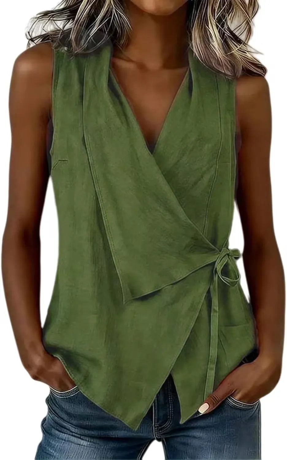Women's Wrap Tank Top Ruched Tie Side V Neck