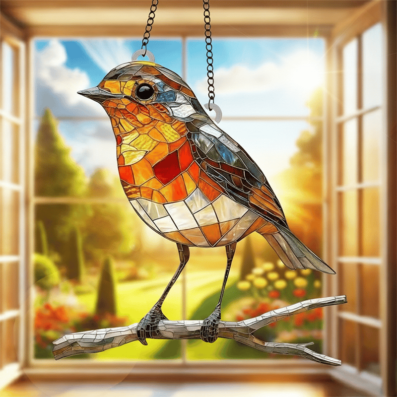 🎄Stained Glass Style Robin Suncatcher