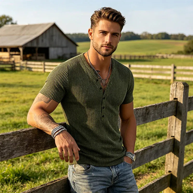 ⏰Men's Spring Textured Dual-Color Striped V-Neck Tee 👕 Bold Stripes, Deep V – A Modern Athletic Fit for Training & Beyond ✨