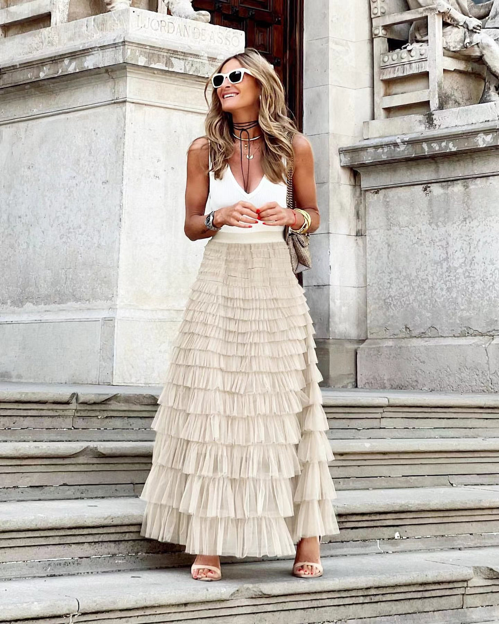 Women's Multi-Layered Tulle Midi Skirt