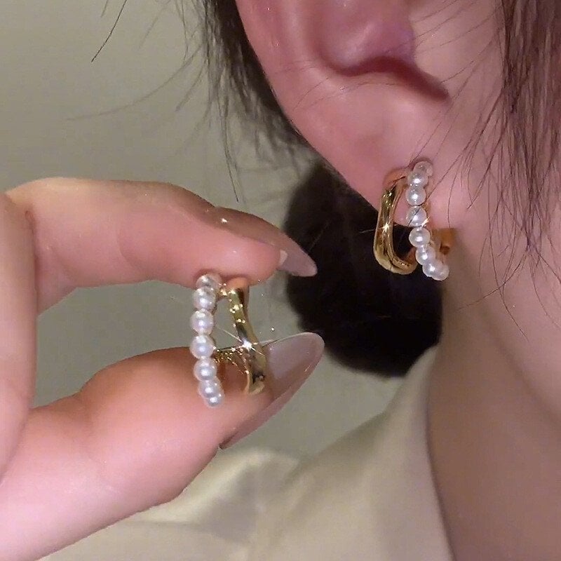 Earrings Double wavy pearl ear riser