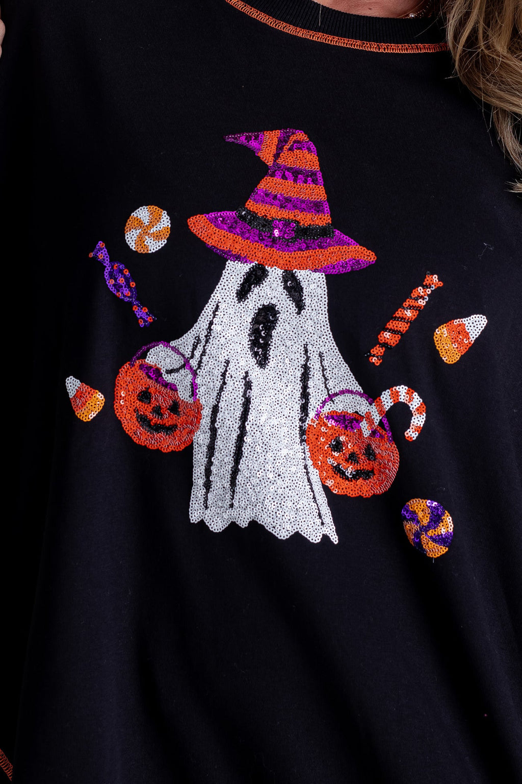 Women's Halloween Sequin Ghost Top