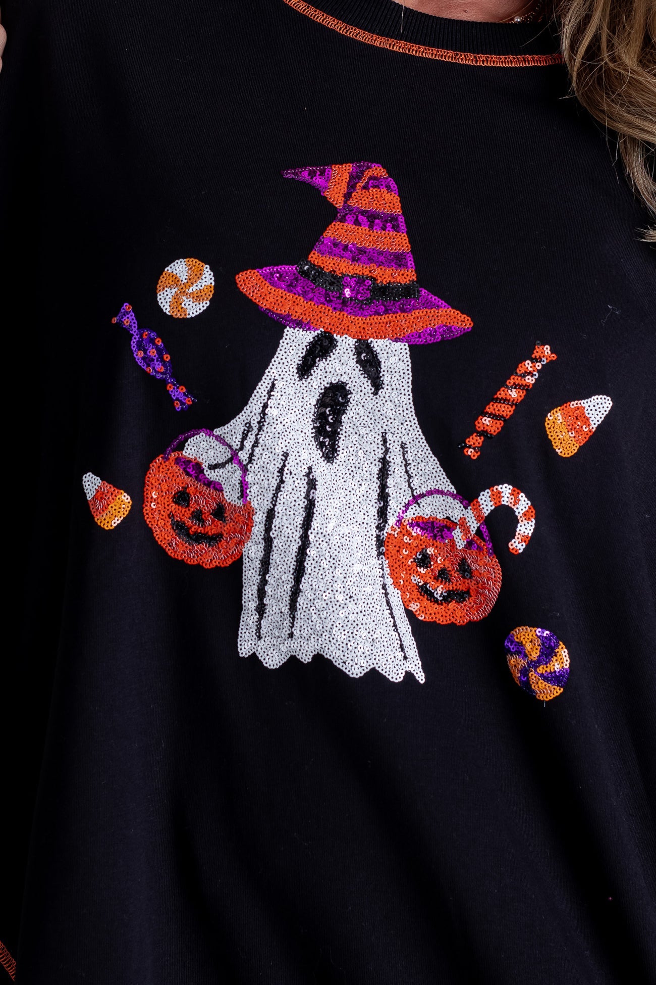 Women's Halloween Sequin Ghost Top