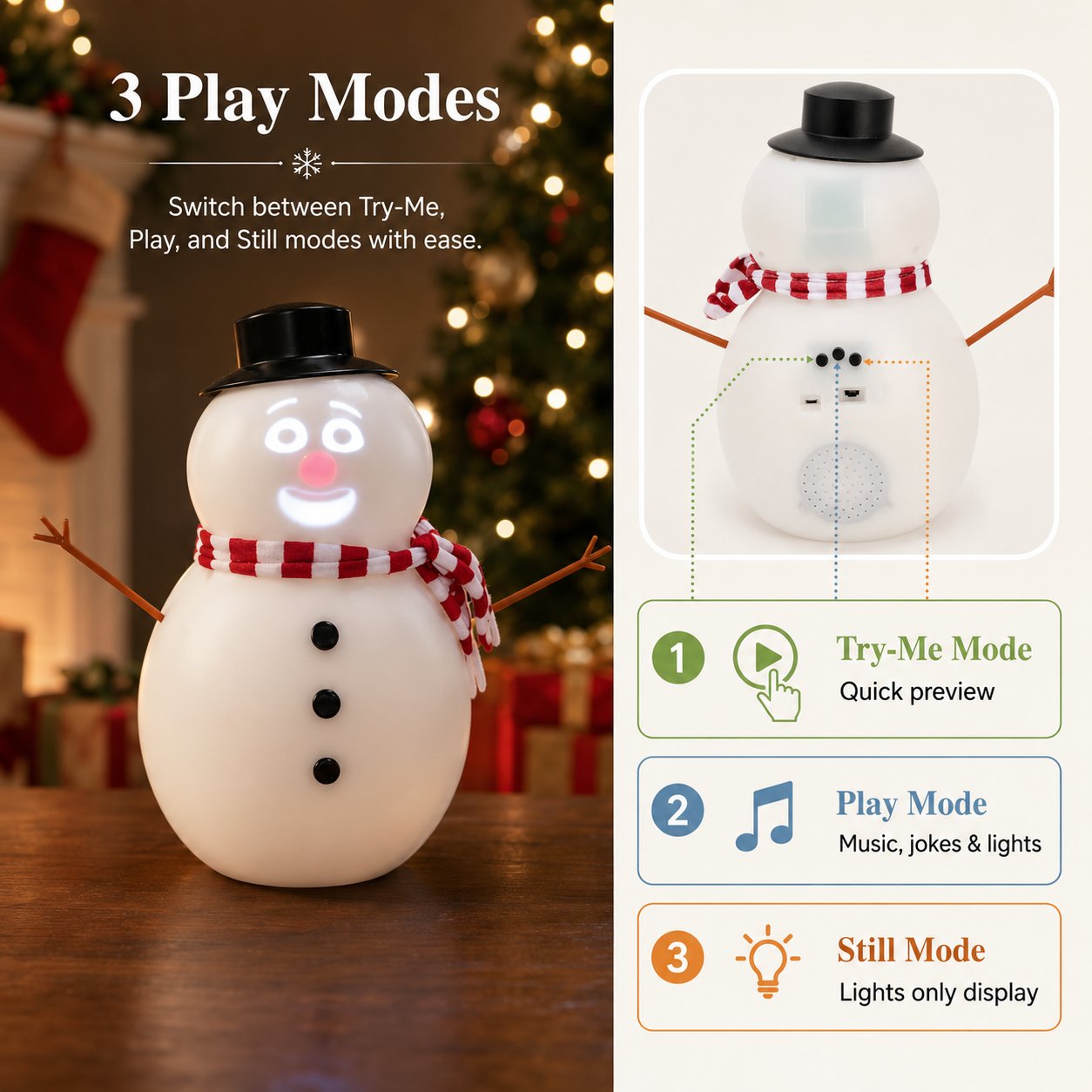 ⛄ 12" Animated Talking Snowman – LED Light Up Singing & Talking Christmas Snowman Decoration