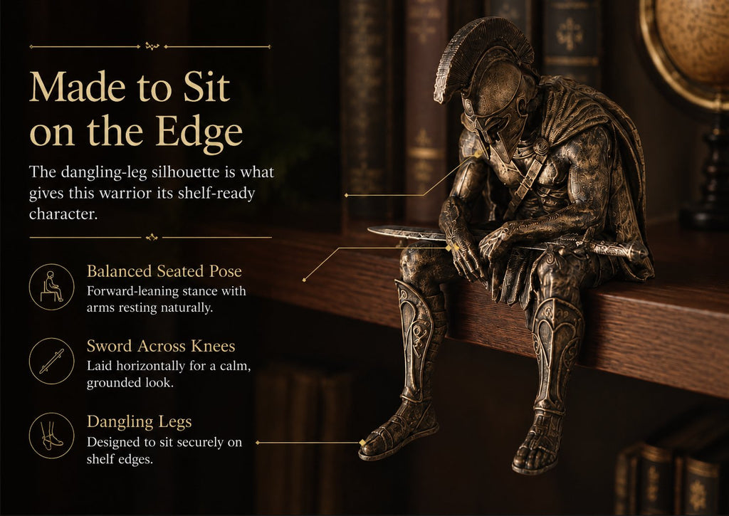 🎁 Ancient Greek Warrior Shelf Sitter – Unique Bookshelf Decor