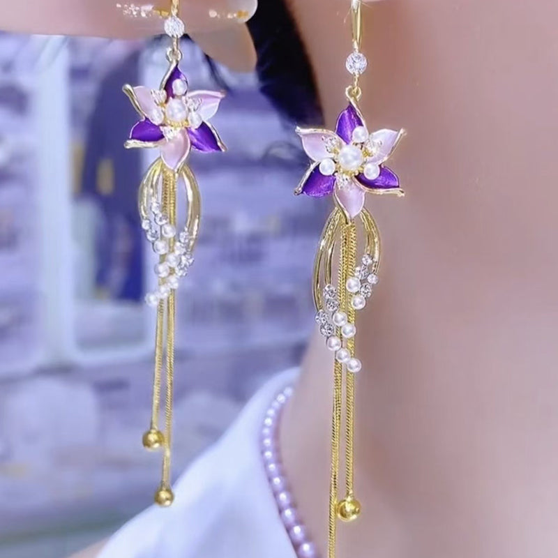 🔥🔥Elegant Purple Flower Tassel Earrings
