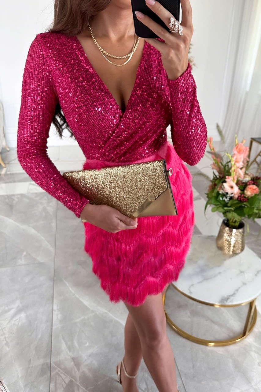 ✨Sequined Patchwork Layered Fringed Mini Dress