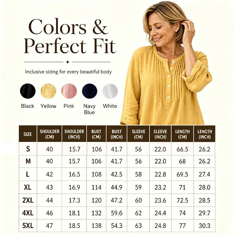 Women's Long Sleeve Pleated Henley Neck Blouse