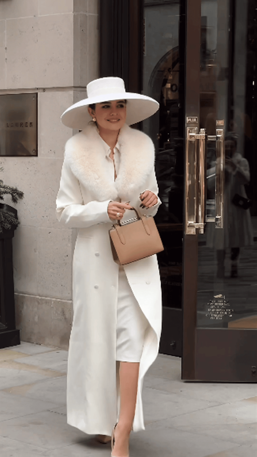 Women Vintage Turndown Collar Long Jacket With Wool Collar