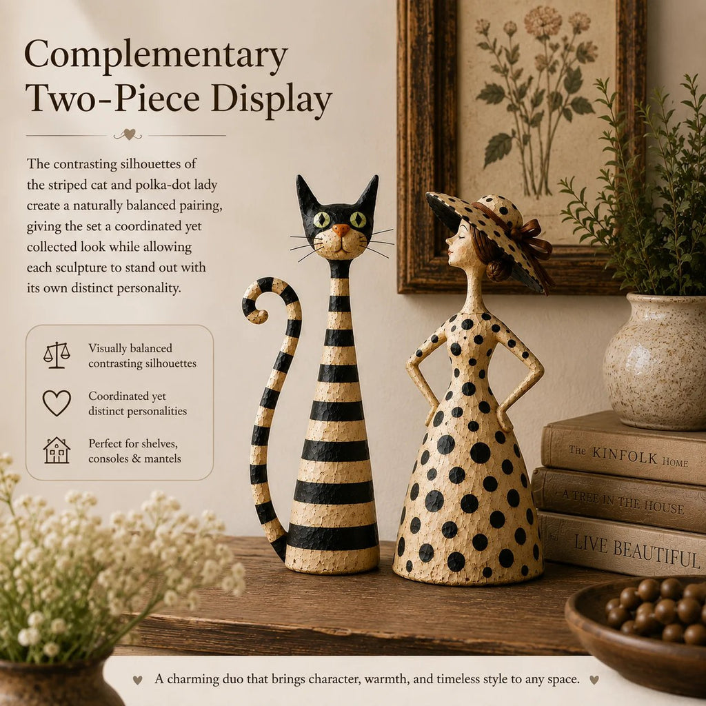 🎉✨Vintage  Cat & Lady Sculptures