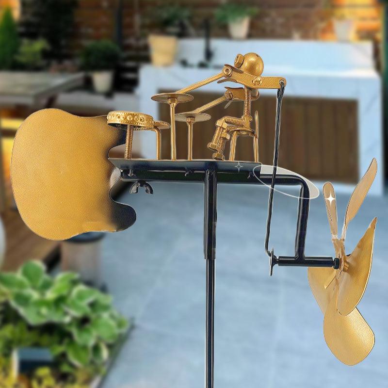 Handmade metal windmill, decoration with ground plug
