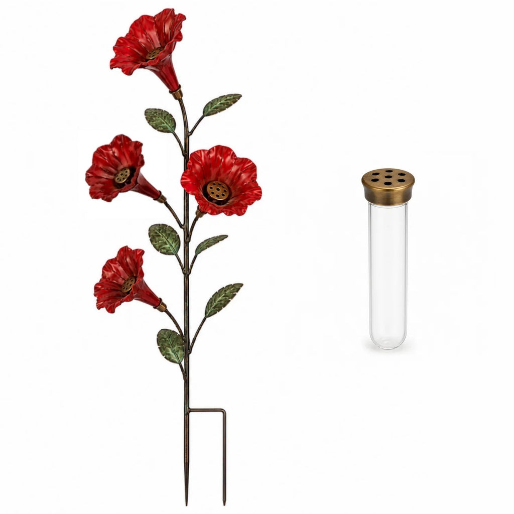 🎉✨ Vintage Red Flower Hummingbird Feeder Garden Stake