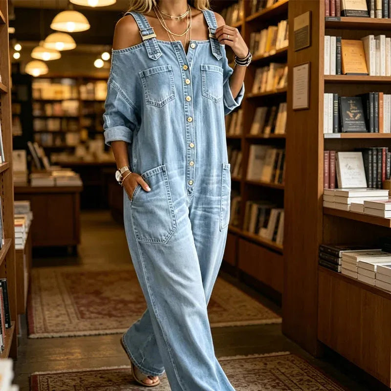 🔥Limited-time offer-Loose Fit Wide-Leg Overall Jumpsuit with Pockets