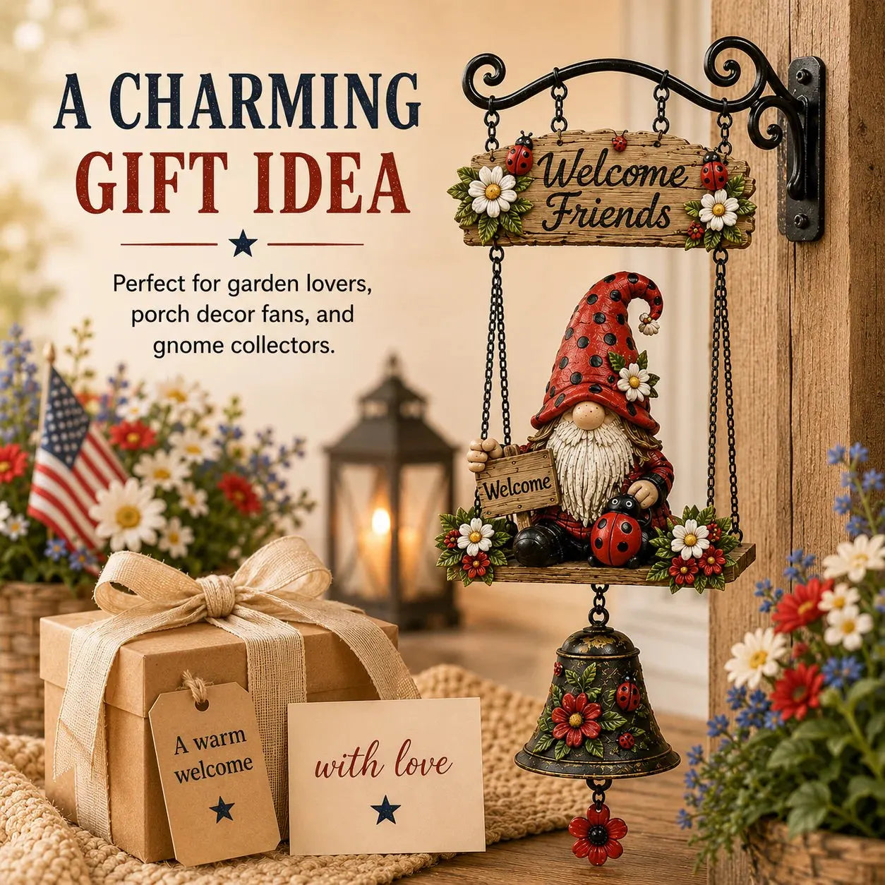 🔥Rustic Garden Gnome Bell Outdoor Decor 🐞🌼