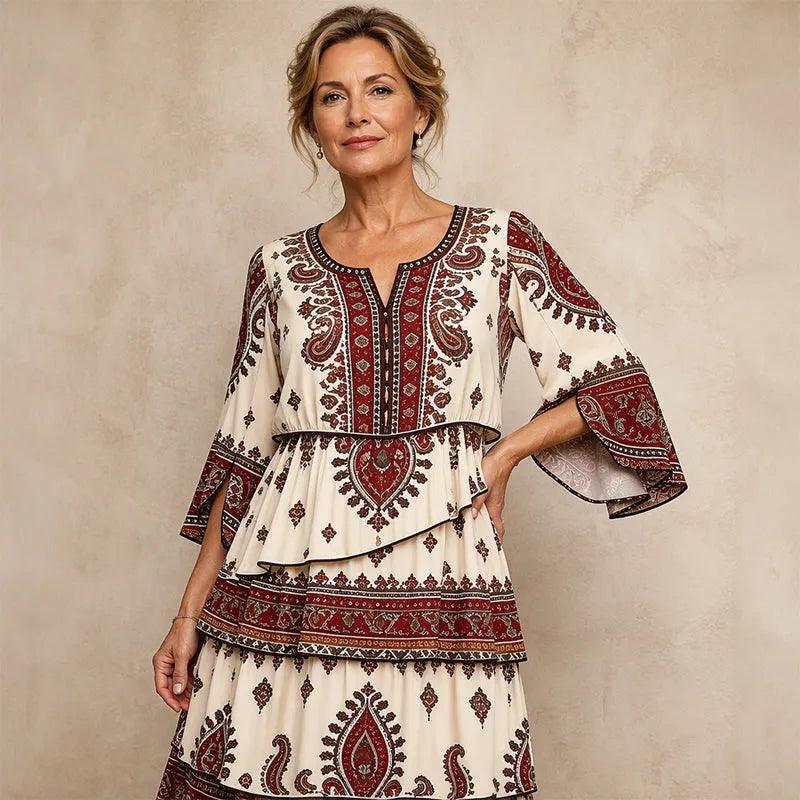 💃Women’s Bohemian V-Neck Tiered Ruffle Dress