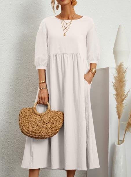 💝Lantern Sleeve Cotton And Linen Summer Dress
