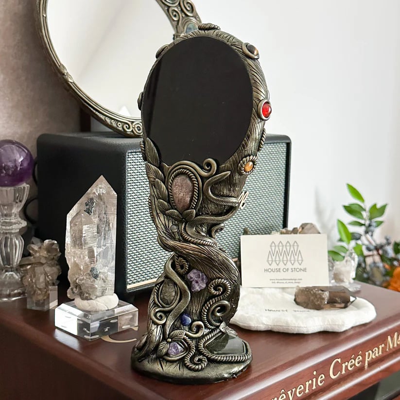 Handmade Black Obsidian Scrying Mirror – Crystal Chakra Altar Tool