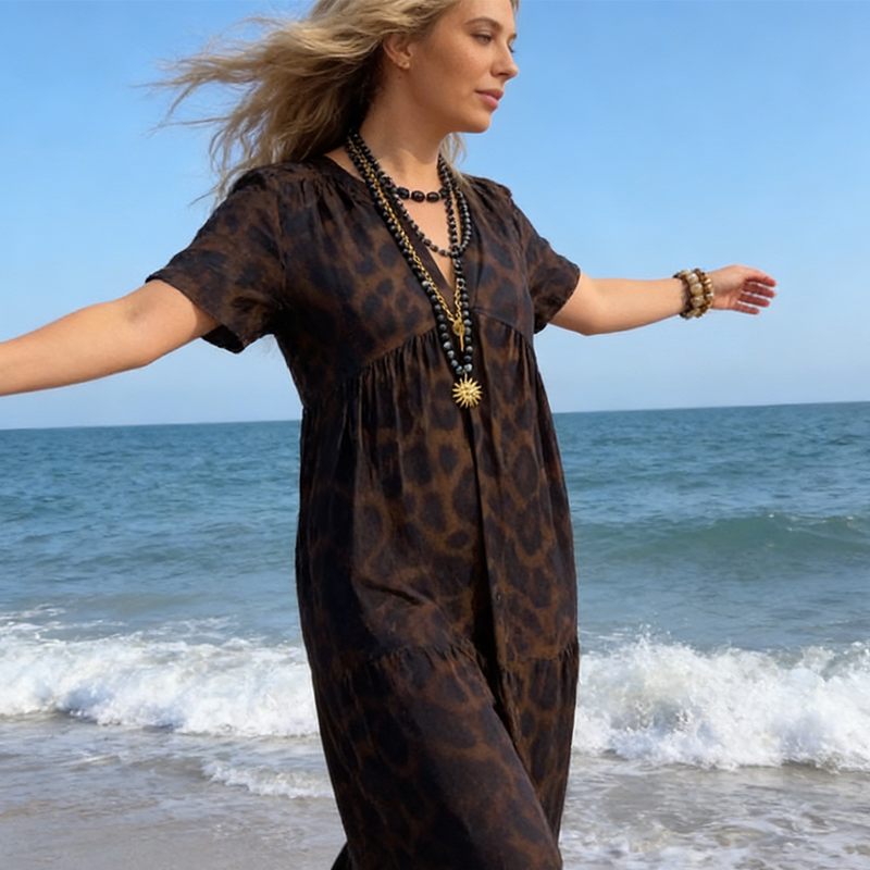 🌸❤️‍🔥Women's V-Neck Leopard Print Maxi Dress