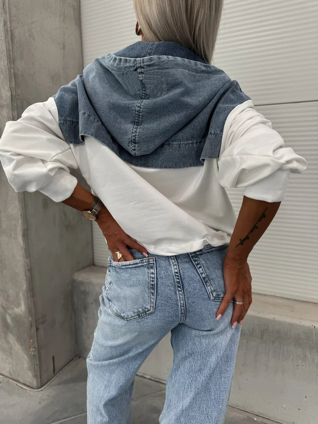 Women's Hooded Denim Patchwork Sweatshirt🍂