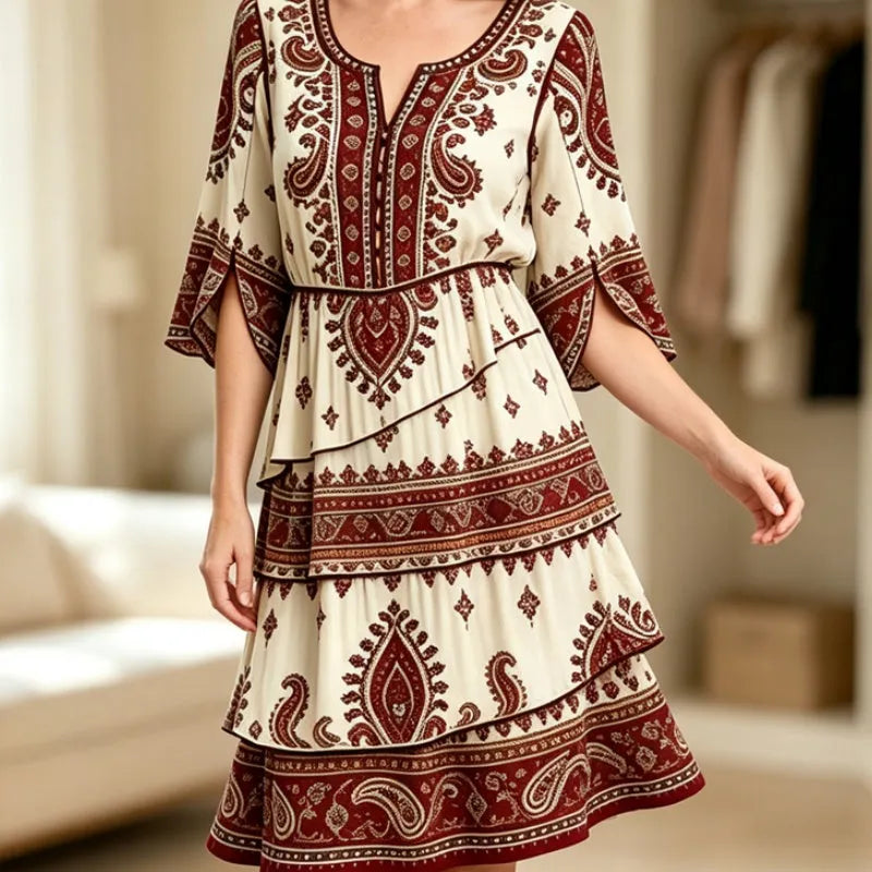 💃Women’s Bohemian V-Neck Tiered Ruffle Dress