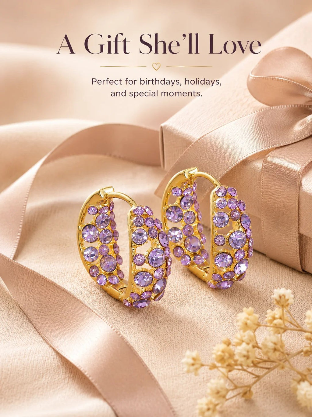 🔥HOT SALE🔥💜 Sparkling Light Purple Zircon Huggie Hoop Earrings