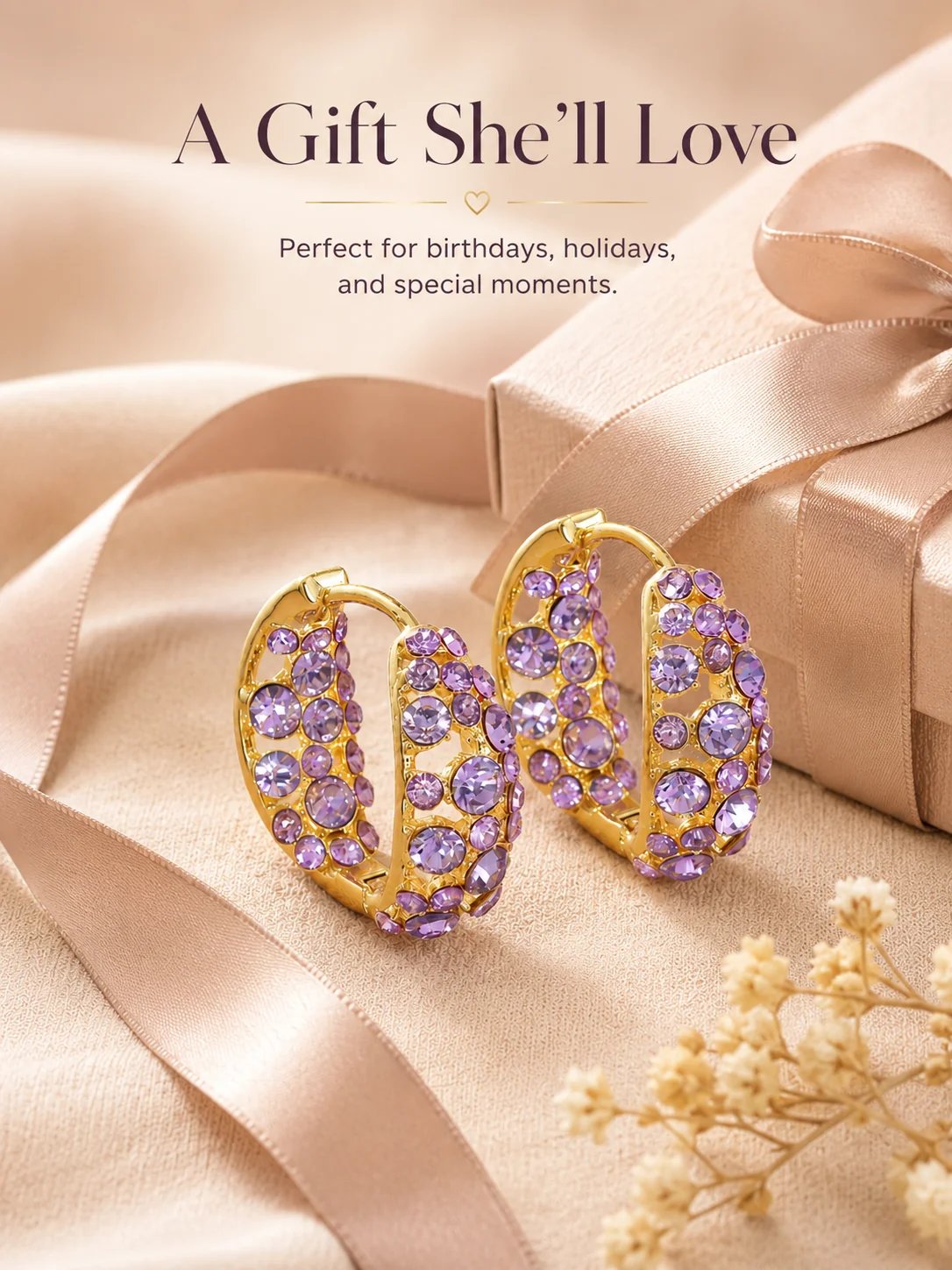 🔥HOT SALE🔥💜 Sparkling Light Purple Zircon Huggie Hoop Earrings