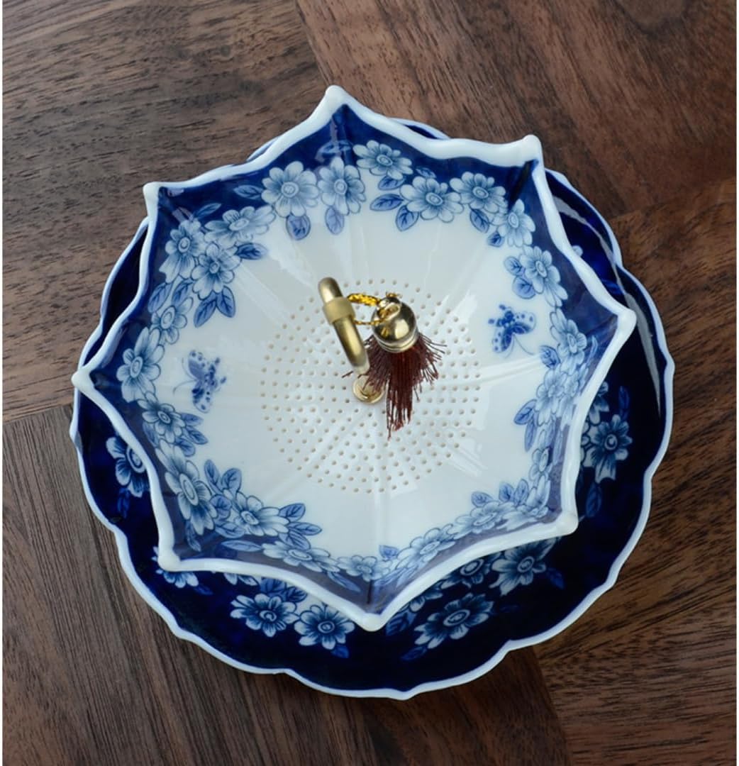 ☕5thousand years Blue and White Porcelain Umbrella Tea Infuser Set