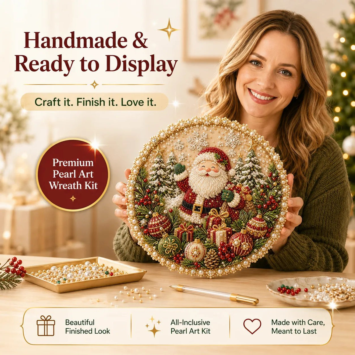 🔥HOT SALE🔥🌸🌻🍂🎄✨ Four Seasons & Holiday Pearl Art Hanging Wreath Kit | Luxury Flocked Canvas with Scratch-Resistant Non-Fading Pearl Beads DIY Handmade Seasonal Decor 💎
