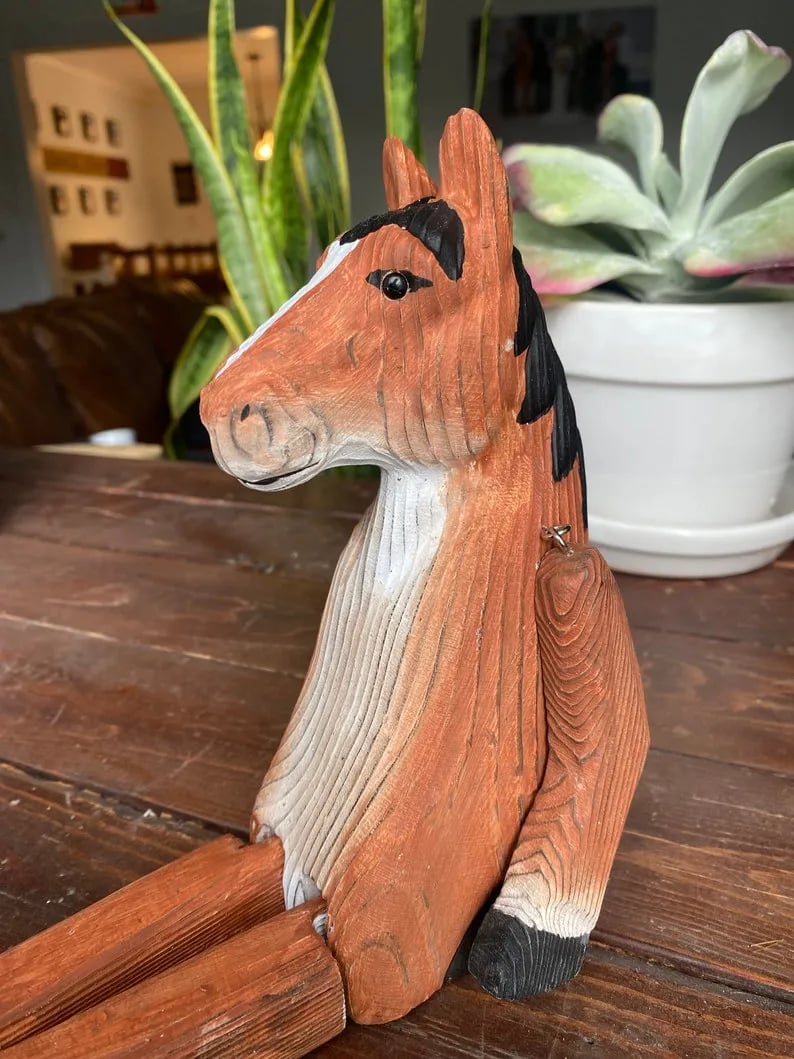 Hand-Carved Wooden Sitting Animal  – Unique & Charming!