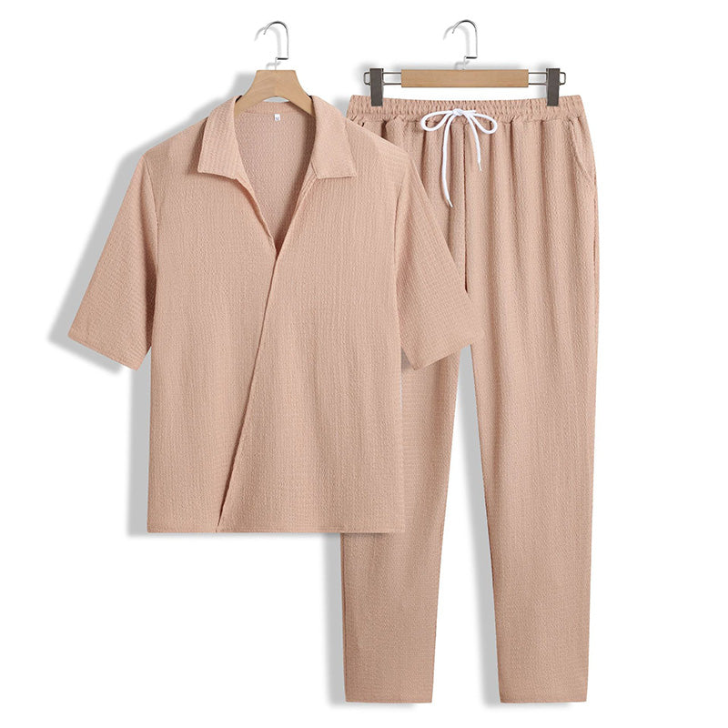 💖Men's 2 Pieces Short Sleeve V-Neck Top & Pants Sets