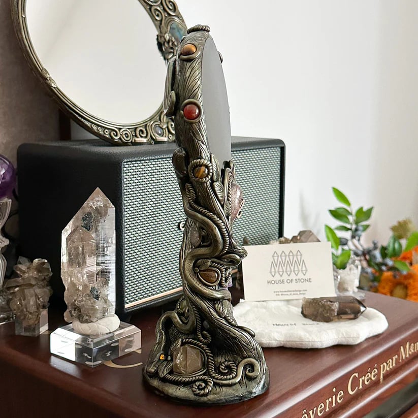 Handmade Black Obsidian Scrying Mirror – Crystal Chakra Altar Tool