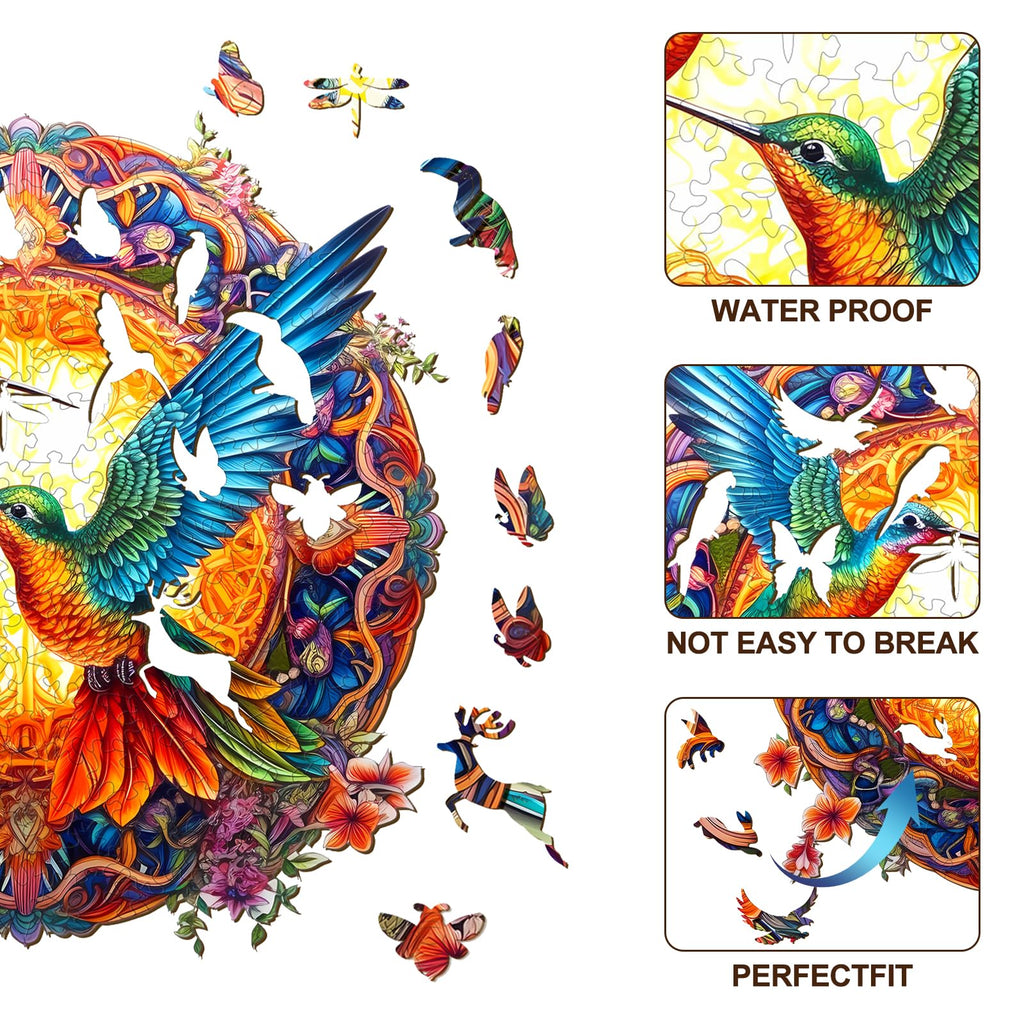🎄 Christmas Special 🎁: Irregular Circular Wooden Puzzle with Exotic Birds 🦜 and Animals 🐾