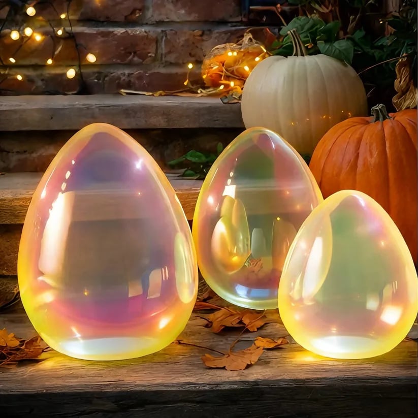 🎁Easter Decor - Glowing Pearlescent Glass Egg Trio with Fairy Lights