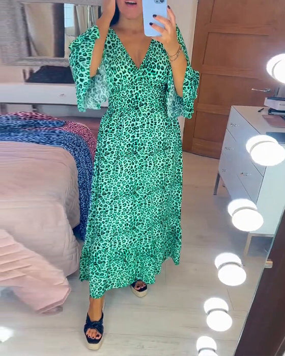 🔥Women's Cotton Wrap Dress with leopard pattern