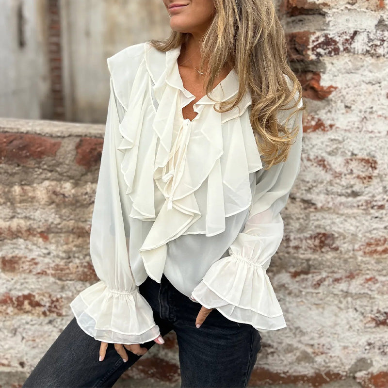 🍂🍁Solid Color Ruffle Bell-Sleeve Top