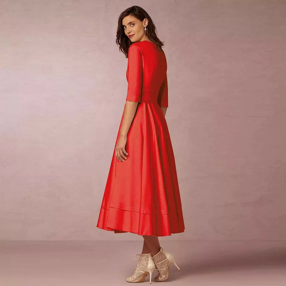 V Neck Pocket Design Half Sleeve Dress