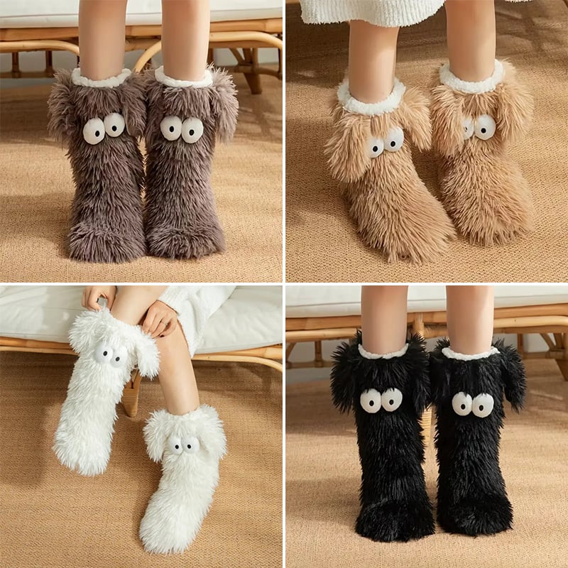 Fluffy Dog-Ear Plush Slippers Socks