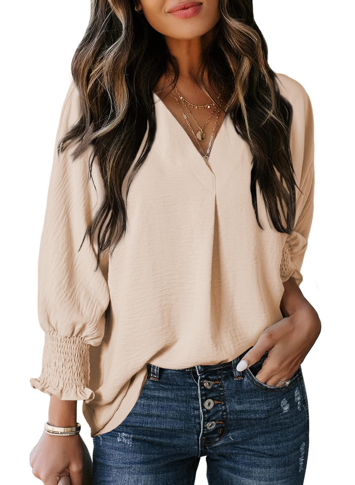 🔥WOMEN'S V NECK DRESSY PUFF RUFFLE BLOUSE CASUAL SHORT SLEEVE TOPS