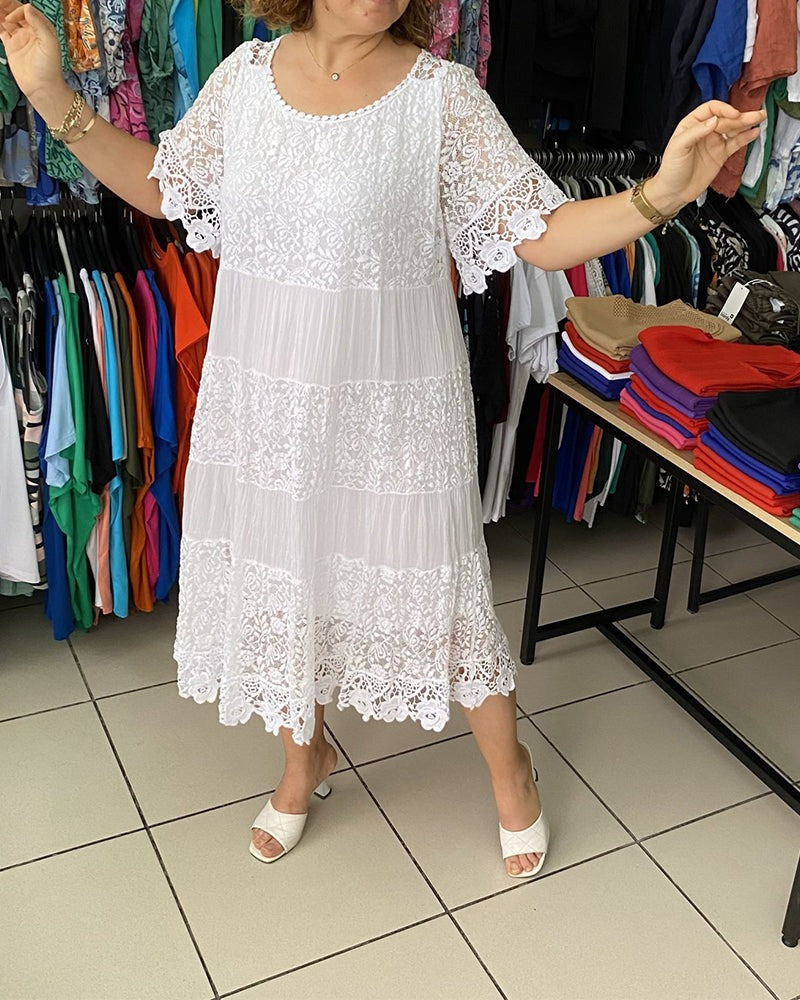 🔥 Solid Color Short Sleeve Lace Dress