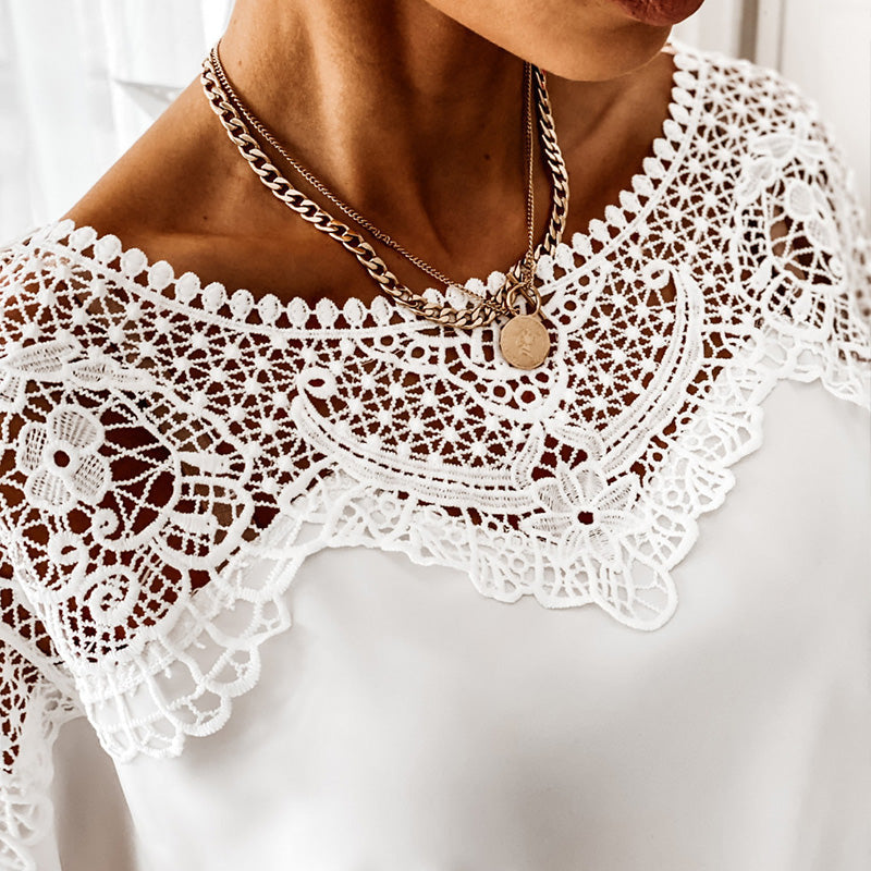 🎉Women's Autumn 3/4 Sleeves Sexy Lace Sewn Elegant Vintage Style Blouse.