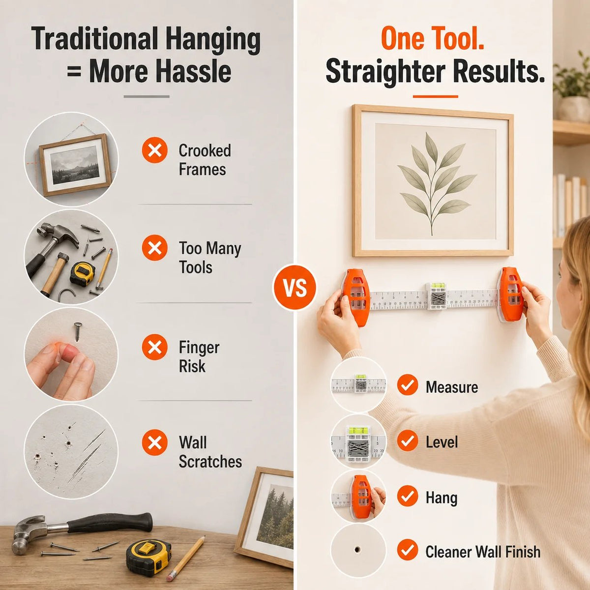 📐 Magnetic 3-in-1 Picture Hanger – Level & Hang, No Hammer Needed